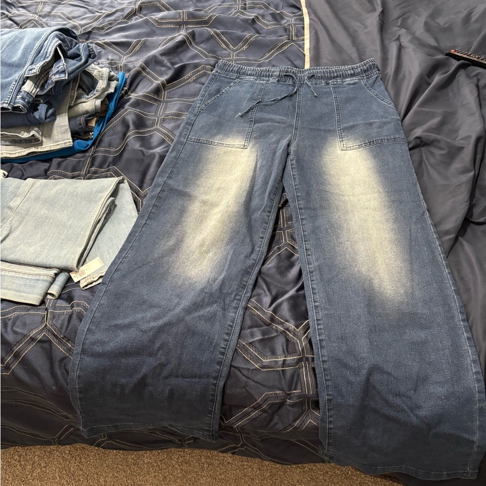 Casual Blue Wide-Leg Jeans